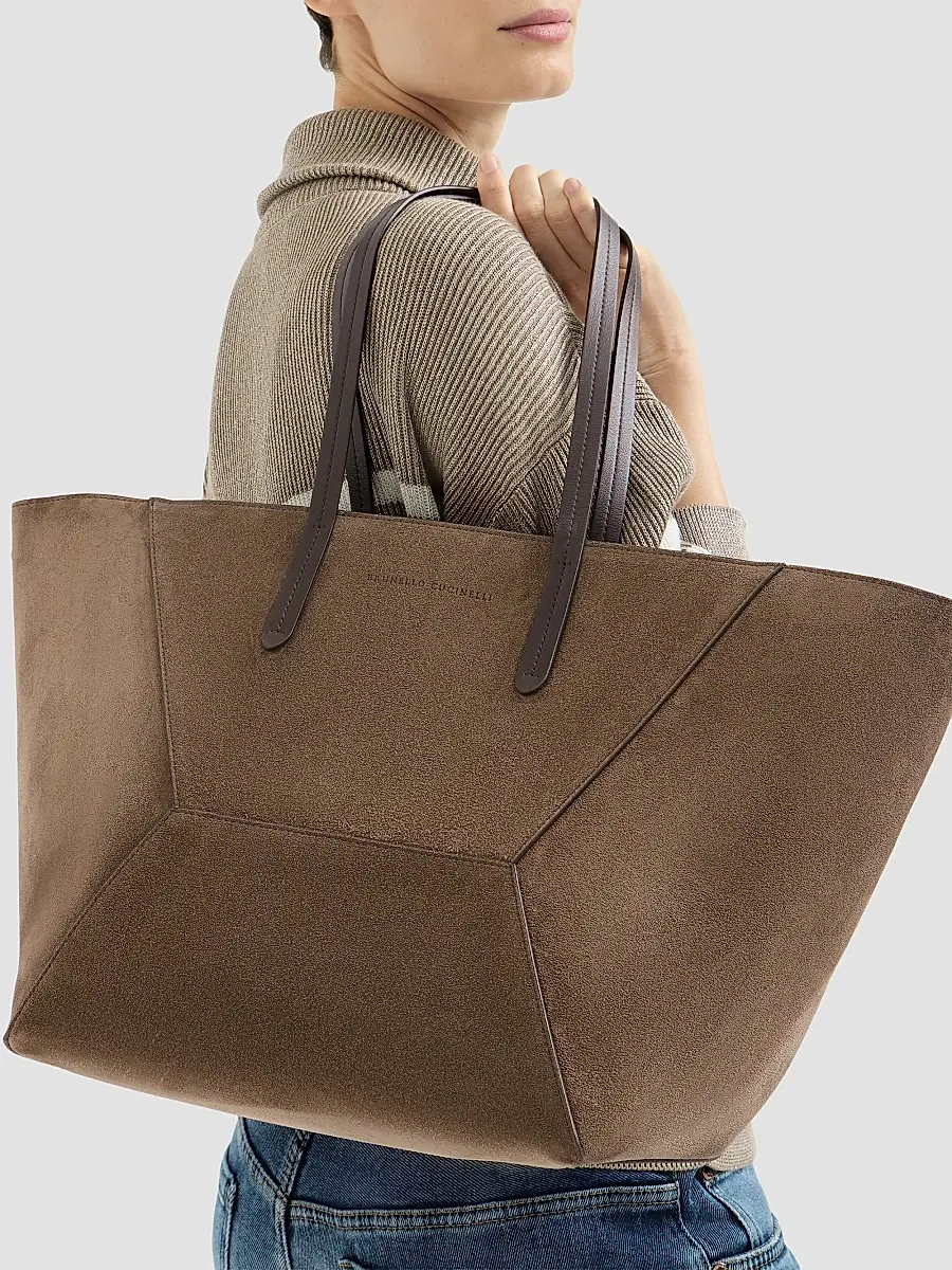 Brunello Cucinelli Women's Duo Tote Bag in Suede with Monili - Brown | Thumbnail 2