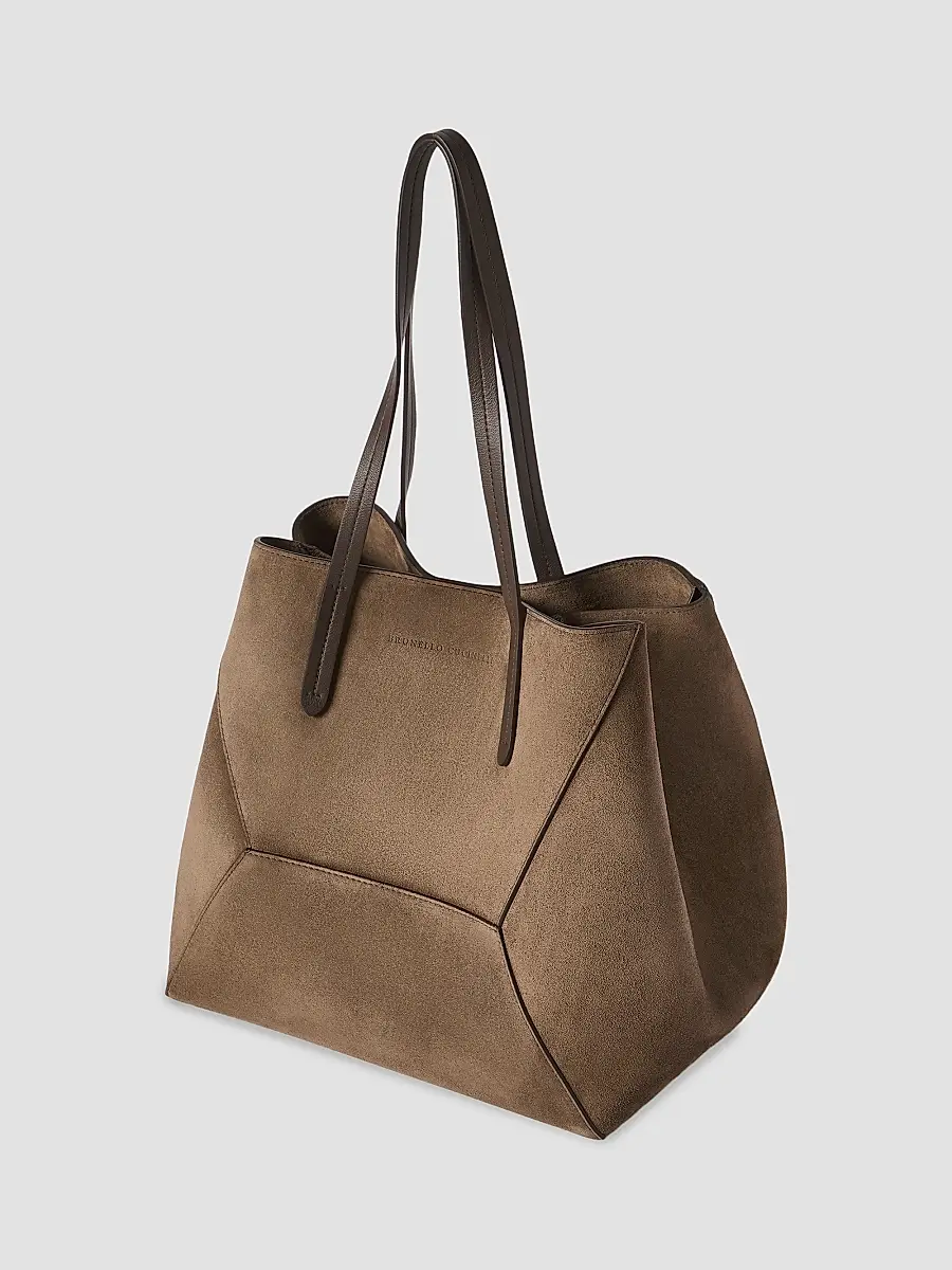 Brunello Cucinelli Women's Duo Tote Bag in Suede with Monili - Brown | Thumbnail 4
