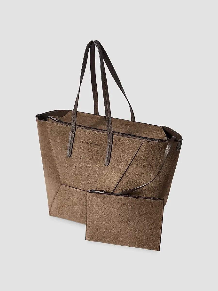 Brunello Cucinelli Women's Duo Tote Bag in Suede with Monili - Brown | Thumbnail 5