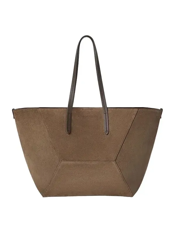 Women's Duo Tote Bag in Suede with Monili - Brown Women's Duo Tote Bag in Suede with Monili - Brown