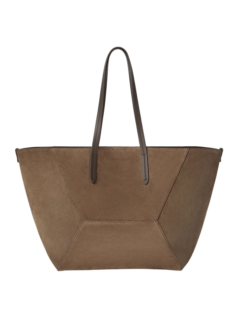 Women's Duo Tote Bag in Suede with Monili - Brown Women's Duo Tote Bag in Suede with Monili - Brown