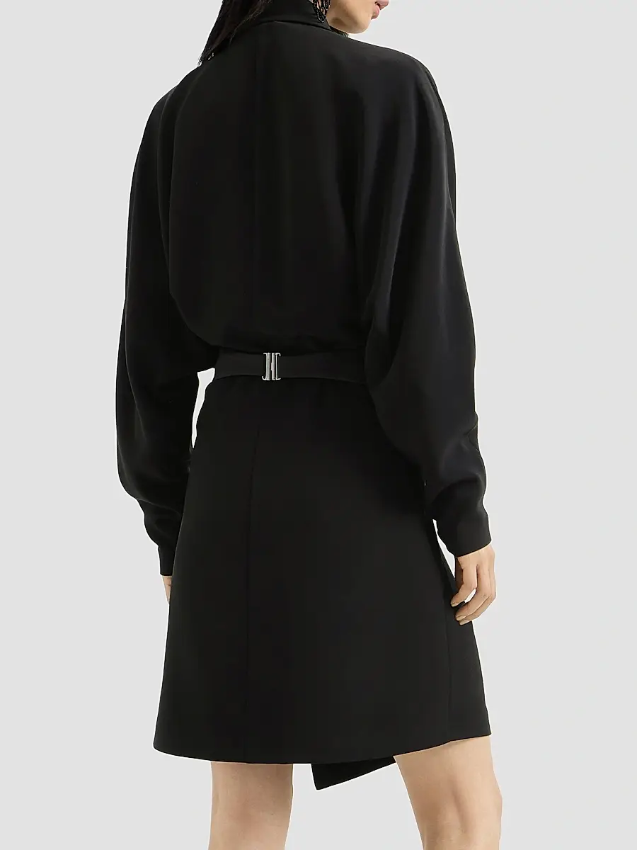 Brunello Cucinelli Women's Silk and Acetate Crêpe Cady Tuxedo Dress with Monili - Black | Thumbnail 3