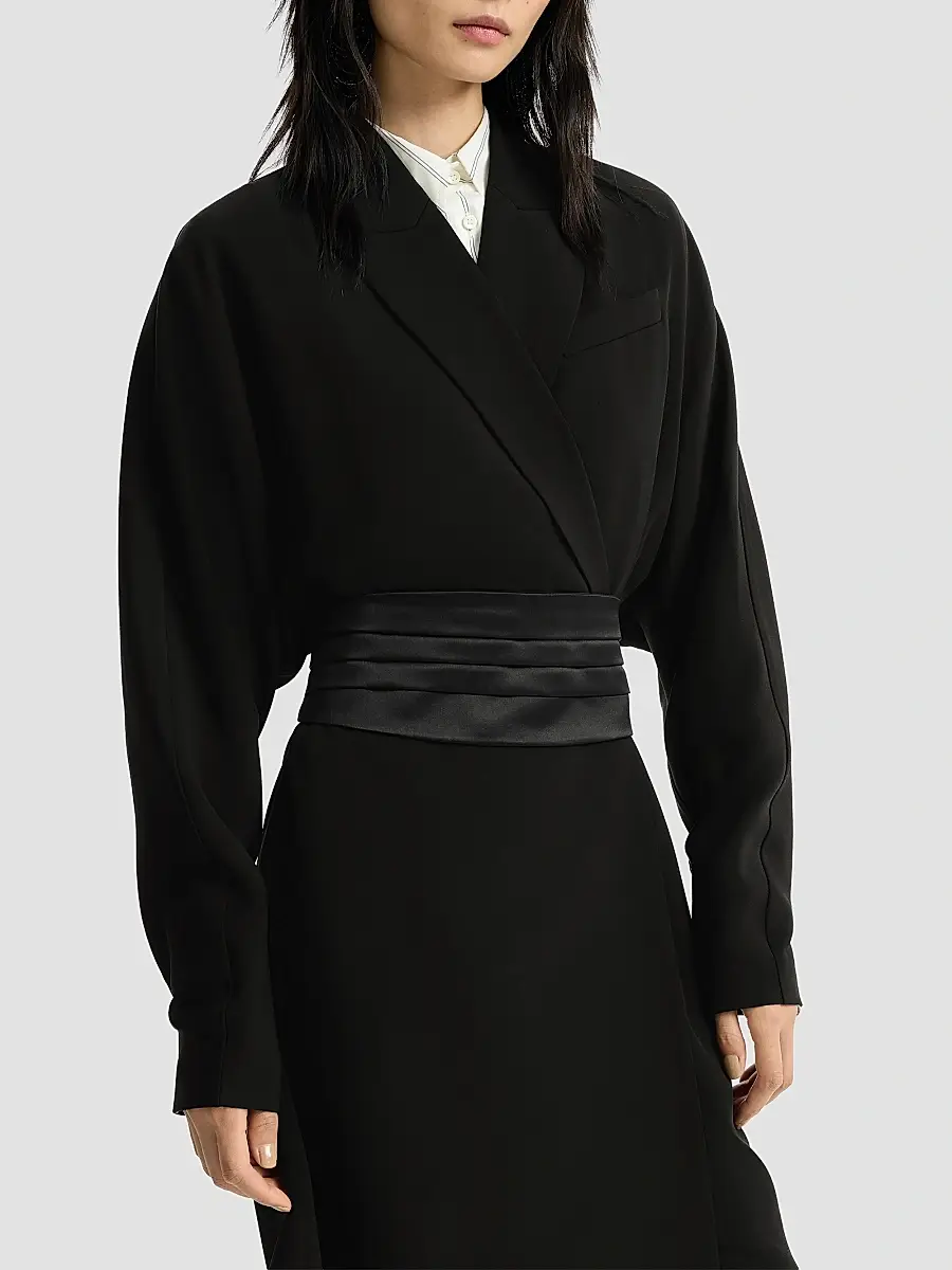 Brunello Cucinelli Women's Silk and Acetate Crêpe Cady Tuxedo Dress with Monili - Black | Thumbnail 5