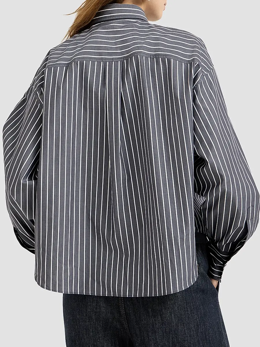 Brunello Cucinelli Women's Striped Cotton Poplin Shirt | Thumbnail 3