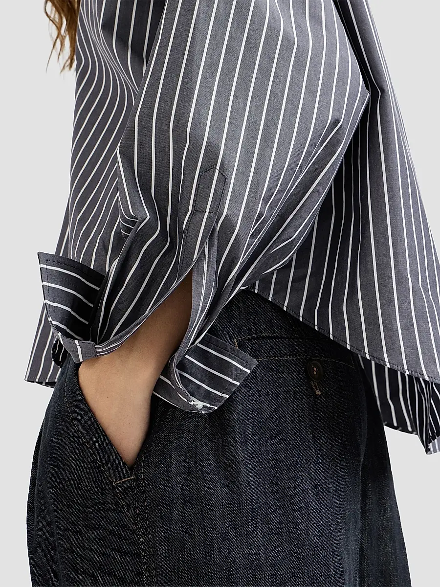 Brunello Cucinelli Women's Striped Cotton Poplin Shirt | Thumbnail 4