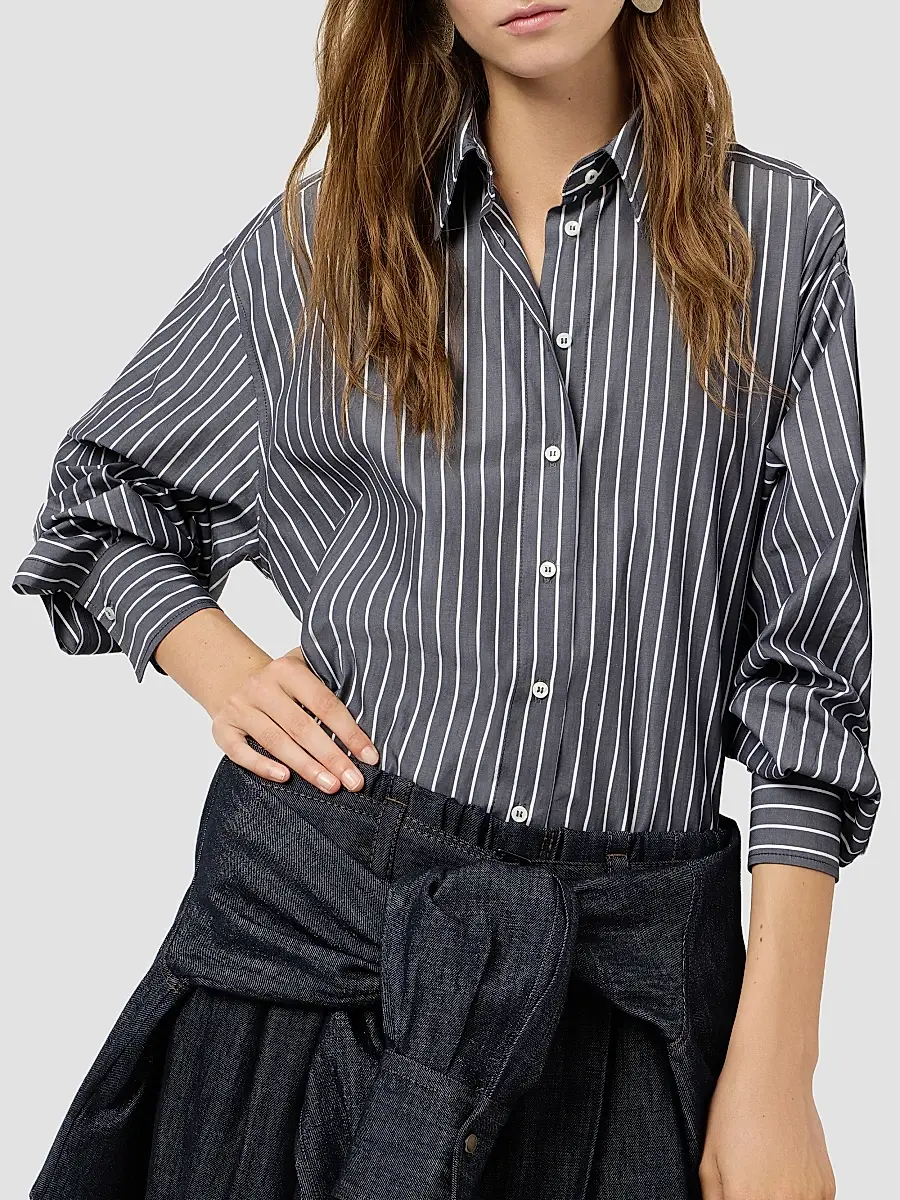 Brunello Cucinelli Women's Striped Cotton Poplin Shirt | Thumbnail 5