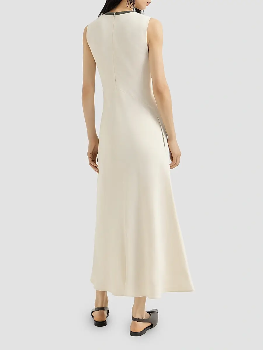 Brunello Cucinelli Women's Viscose and Linen Fluid Twill Dress with Precious Collar - Milk | Thumbnail 4 Brunello Cucinelli Women's Viscose and Linen Fluid Twill Dress with Precious Collar - Milk | Thumbnail 4