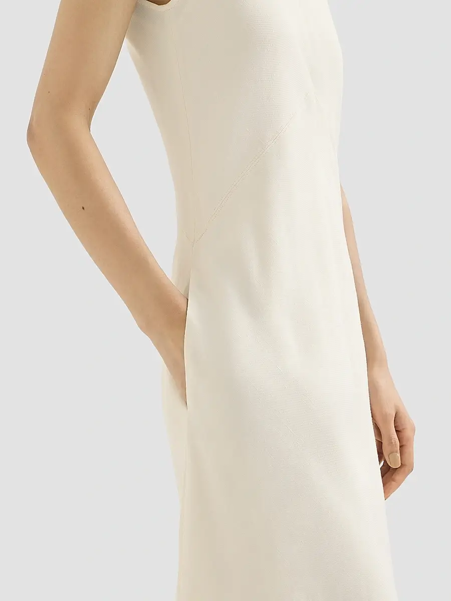 Brunello Cucinelli Women's Viscose and Linen Fluid Twill Dress with Precious Collar - Milk | Thumbnail 6 Brunello Cucinelli Women's Viscose and Linen Fluid Twill Dress with Precious Collar - Milk | Thumbnail 6