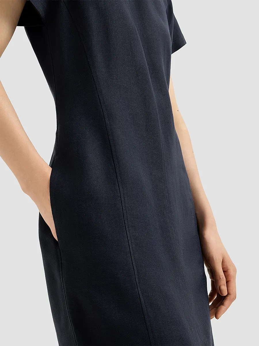 Brunello Cucinelli Women's Viscose and Linen Fluid Twill Dress with Precious Collar - Blue | Thumbnail 5 Brunello Cucinelli Women's Viscose and Linen Fluid Twill Dress with Precious Collar - Blue | Thumbnail 5