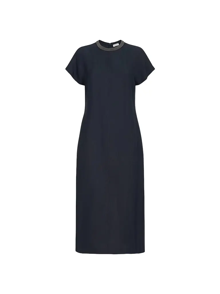 Brunello Cucinelli Women's Viscose and Linen Fluid Twill Dress with Precious Collar - Blue | Image 1 Brunello Cucinelli Women's Viscose and Linen Fluid Twill Dress with Precious Collar - Blue | Image 1
