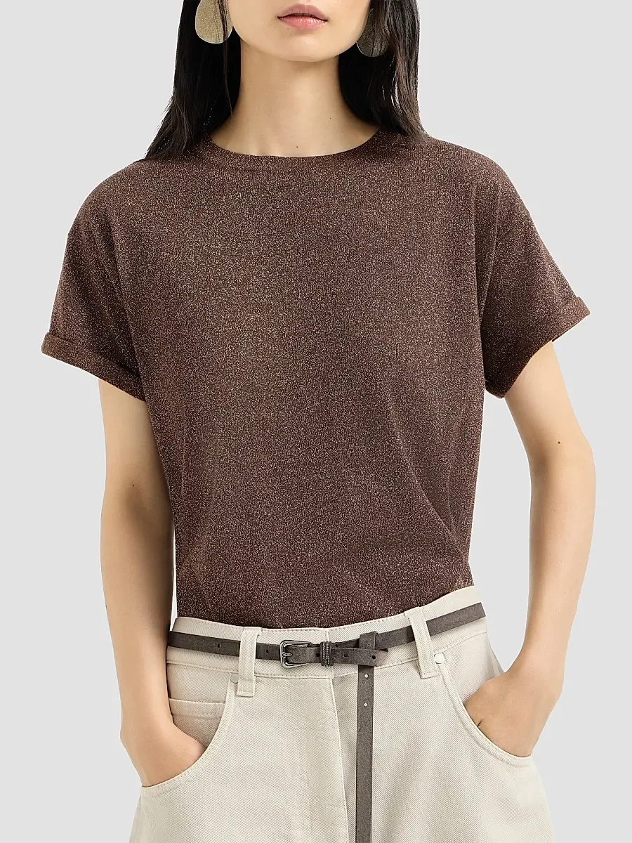 Brunello Cucinelli Women's Sparkling Cashmere and Silk Lightweight Knit T-Shirt | Thumbnail 3 Brunello Cucinelli Women's Sparkling Cashmere and Silk Lightweight Knit T-Shirt | Thumbnail 3
