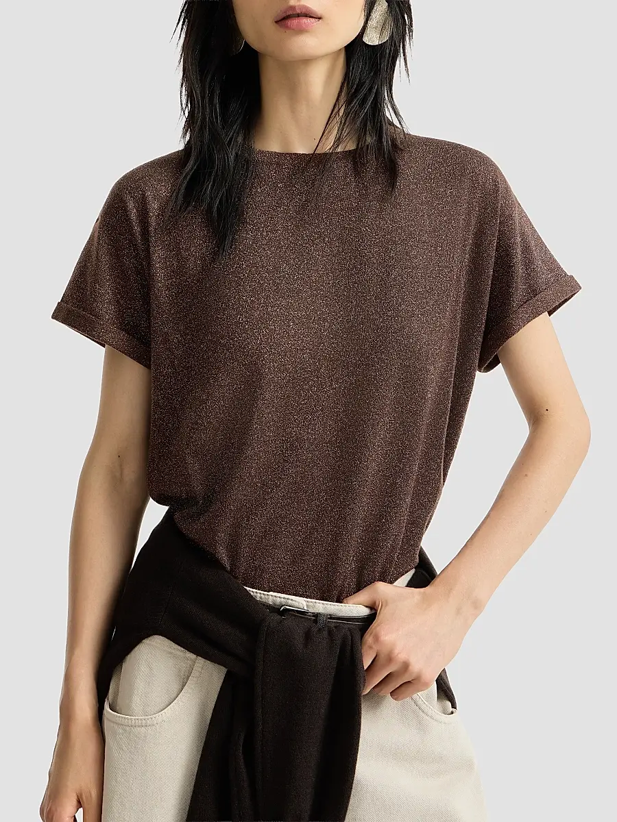 Brunello Cucinelli Women's Sparkling Cashmere and Silk Lightweight Knit T-Shirt | Thumbnail 5 Brunello Cucinelli Women's Sparkling Cashmere and Silk Lightweight Knit T-Shirt | Thumbnail 5