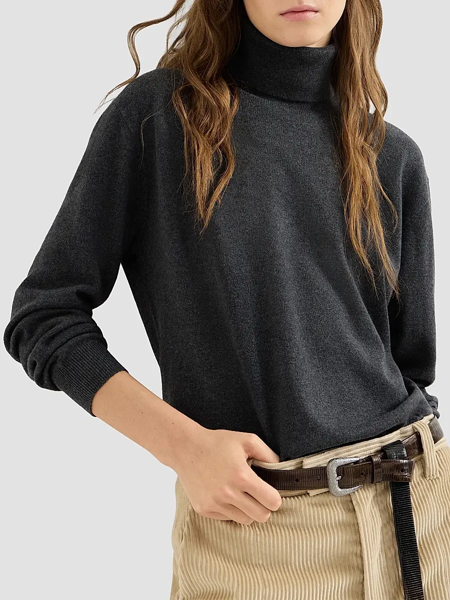 Brunello Cucinelli Women's Cashmere Turtleneck Sweater with Monili - Dark Grey | Thumbnail 5 Brunello Cucinelli Women's Cashmere Turtleneck Sweater with Monili - Dark Grey | Thumbnail 5