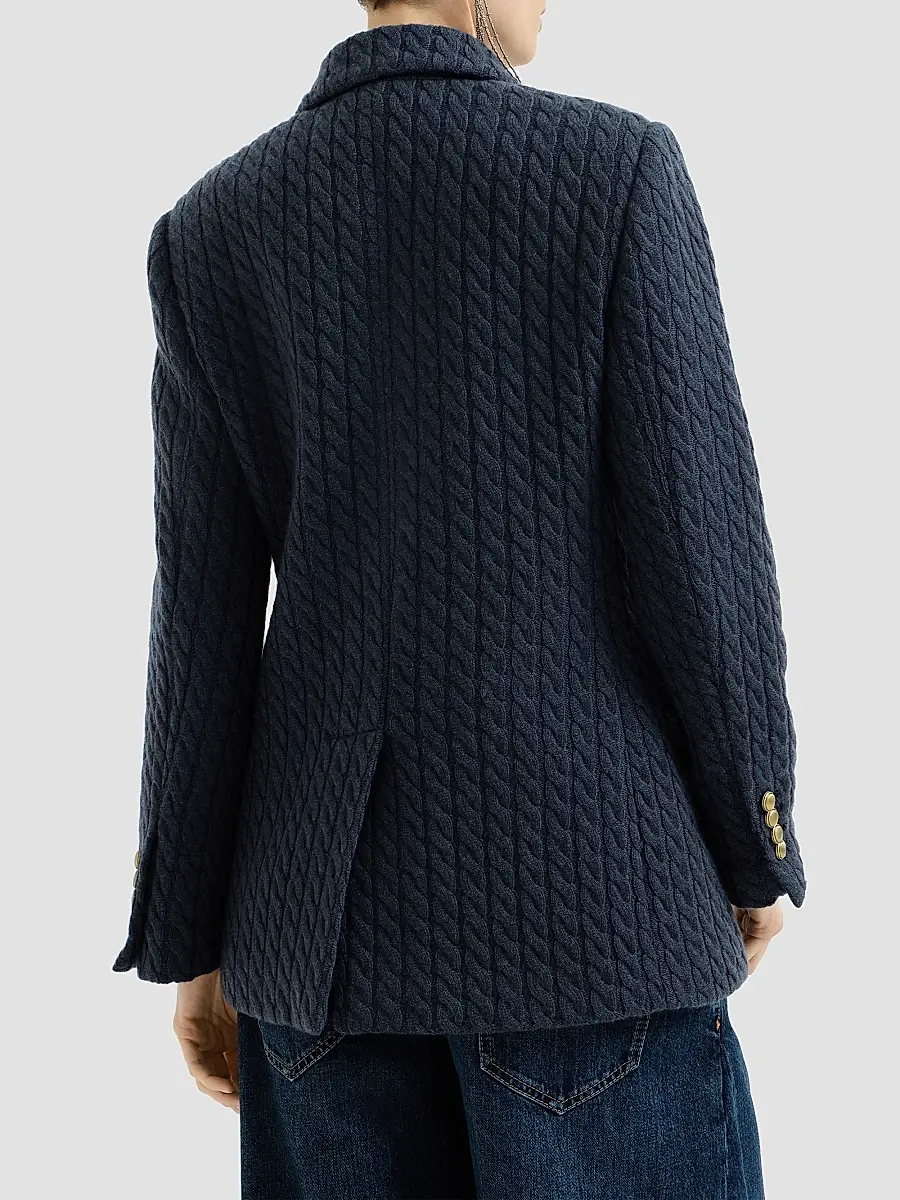 Brunello Cucinelli Women's Cashmere Cable Knit Blazer with Monili - Blue | Thumbnail 4