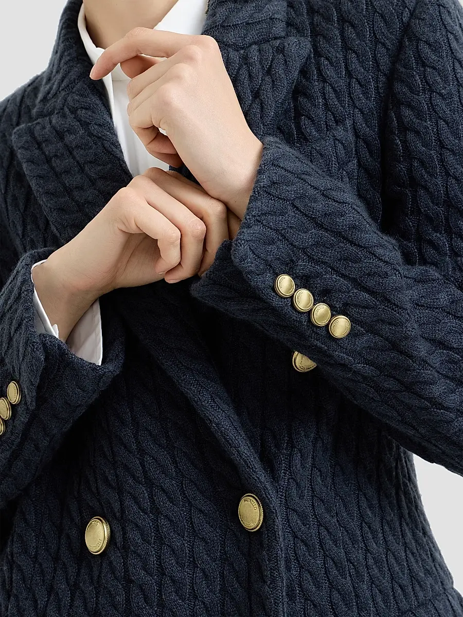 Brunello Cucinelli Women's Cashmere Cable Knit Blazer with Monili - Blue | Thumbnail 6