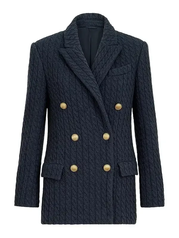 Women's Cashmere Cable Knit Blazer with Monili - Blue Women's Cashmere Cable Knit Blazer with Monili - Blue