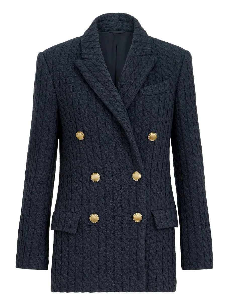 Women's Cashmere Cable Knit Blazer with Monili - Blue