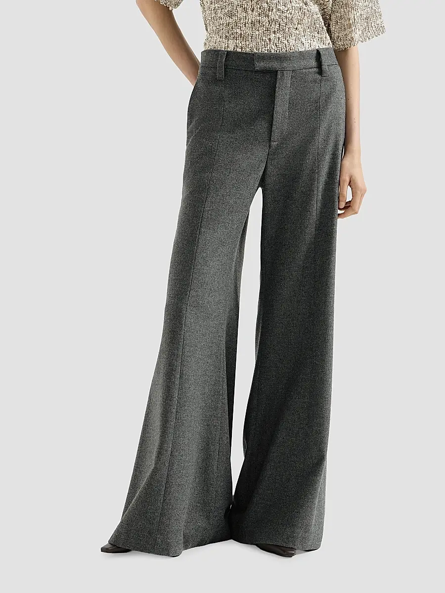 Brunello Cucinelli Women's Virgin Wool and Cashmere Twill Flannel Wide Flare Trousers with Monili - Dark Grey | Thumbnail 3 Brunello Cucinelli Women's Virgin Wool and Cashmere Twill Flannel Wide Flare Trousers with Monili - Dark Grey | Thumbnail 3