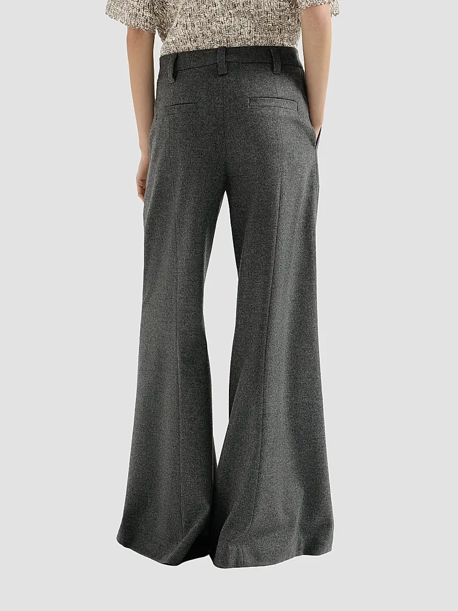 Brunello Cucinelli Women's Virgin Wool and Cashmere Twill Flannel Wide Flare Trousers with Monili - Dark Grey | Thumbnail 4 Brunello Cucinelli Women's Virgin Wool and Cashmere Twill Flannel Wide Flare Trousers with Monili - Dark Grey | Thumbnail 4