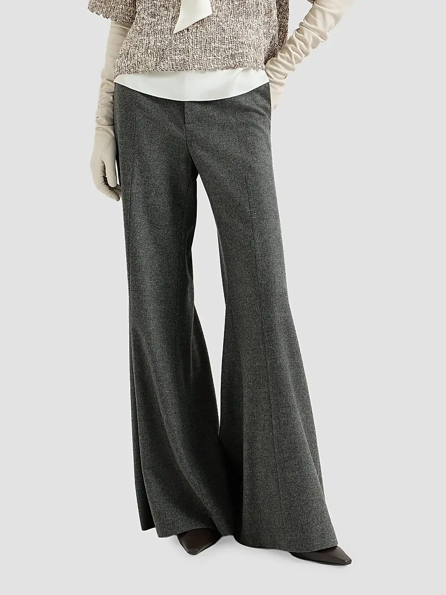 Brunello Cucinelli Women's Virgin Wool and Cashmere Twill Flannel Wide Flare Trousers with Monili - Dark Grey | Thumbnail 5 Brunello Cucinelli Women's Virgin Wool and Cashmere Twill Flannel Wide Flare Trousers with Monili - Dark Grey | Thumbnail 5