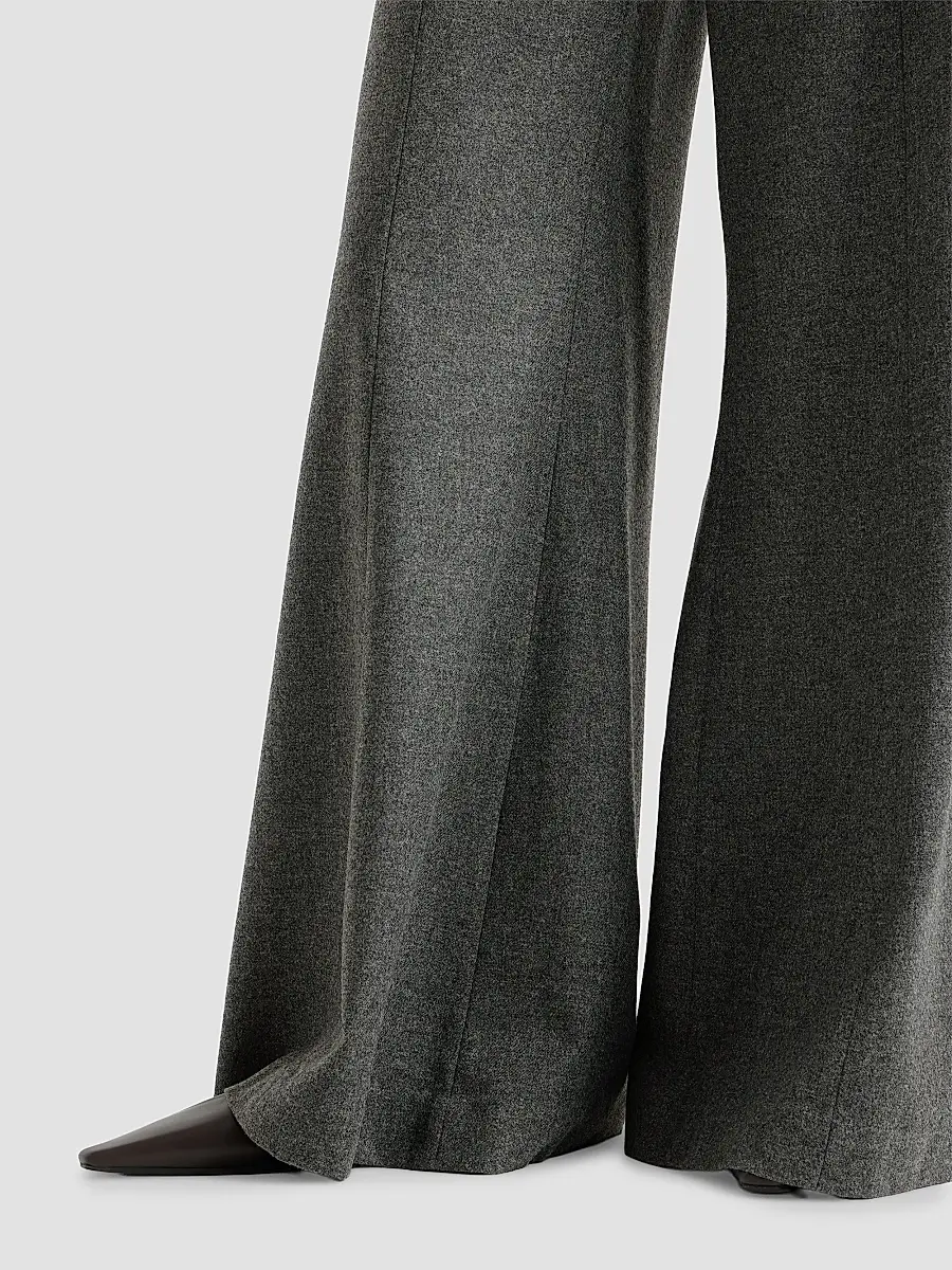 Brunello Cucinelli Women's Virgin Wool and Cashmere Twill Flannel Wide Flare Trousers with Monili - Dark Grey | Thumbnail 6 Brunello Cucinelli Women's Virgin Wool and Cashmere Twill Flannel Wide Flare Trousers with Monili - Dark Grey | Thumbnail 6