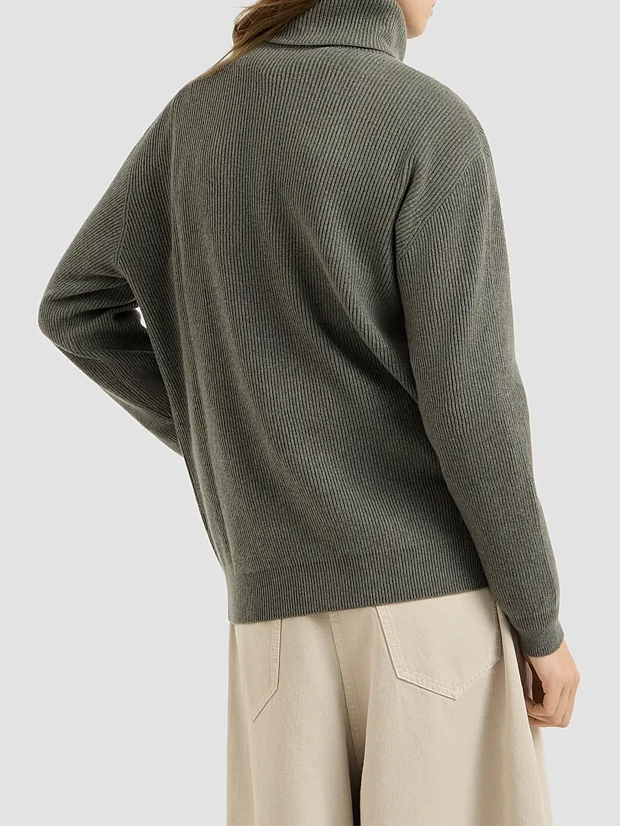 Brunello Cucinelli Women's Cashmere English Rib Turtleneck Sweater with Monili - Origano | Thumbnail 4