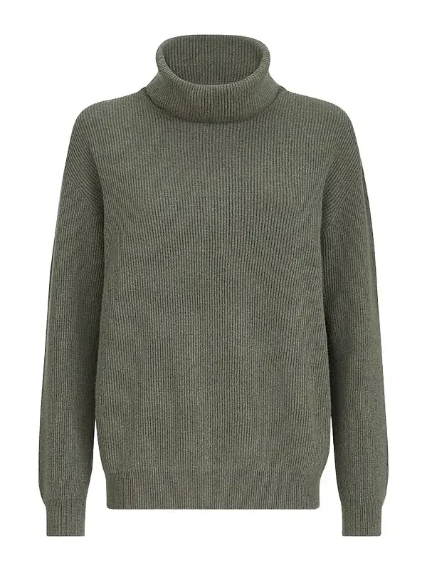 Women's Cashmere English Rib Turtleneck Sweater with Monili - Origano