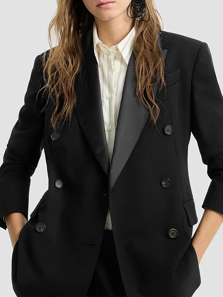Brunello Cucinelli Women's Viscose and Virgin Wool Tuxedo Jacket with Monili - Black | Thumbnail 5 Brunello Cucinelli Women's Viscose and Virgin Wool Tuxedo Jacket with Monili - Black | Thumbnail 5