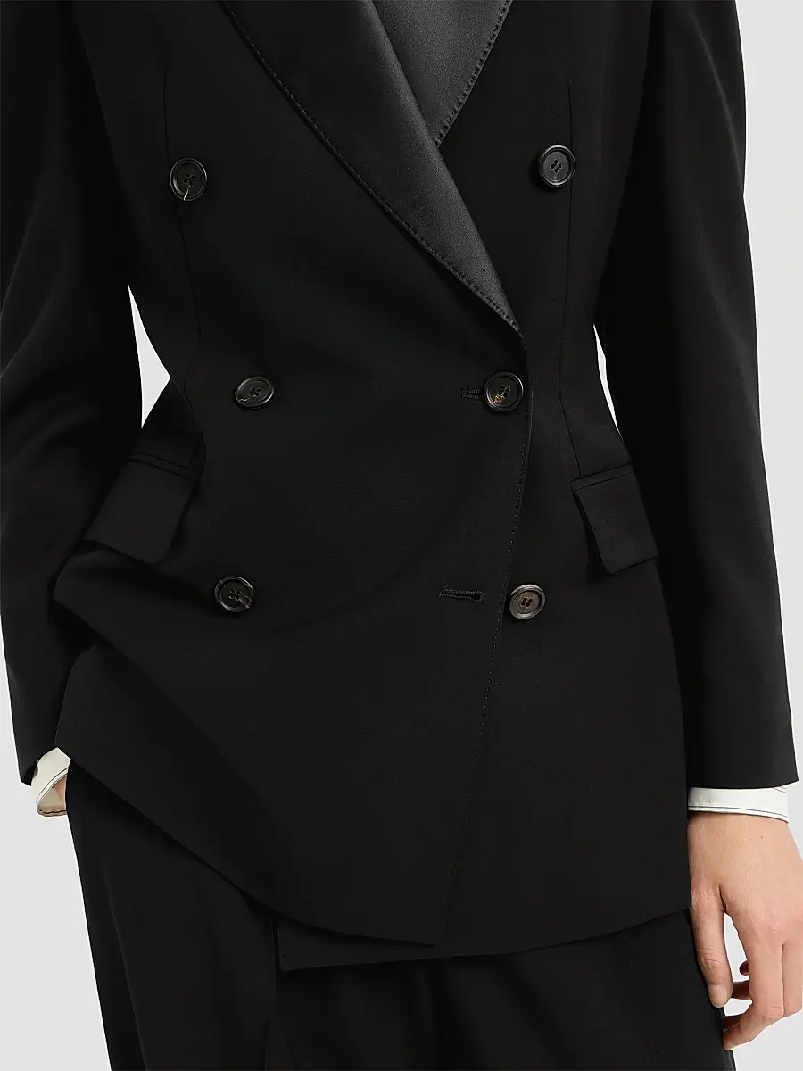 Brunello Cucinelli Women's Viscose and Virgin Wool Tuxedo Jacket with Monili - Black | Thumbnail 6 Brunello Cucinelli Women's Viscose and Virgin Wool Tuxedo Jacket with Monili - Black | Thumbnail 6