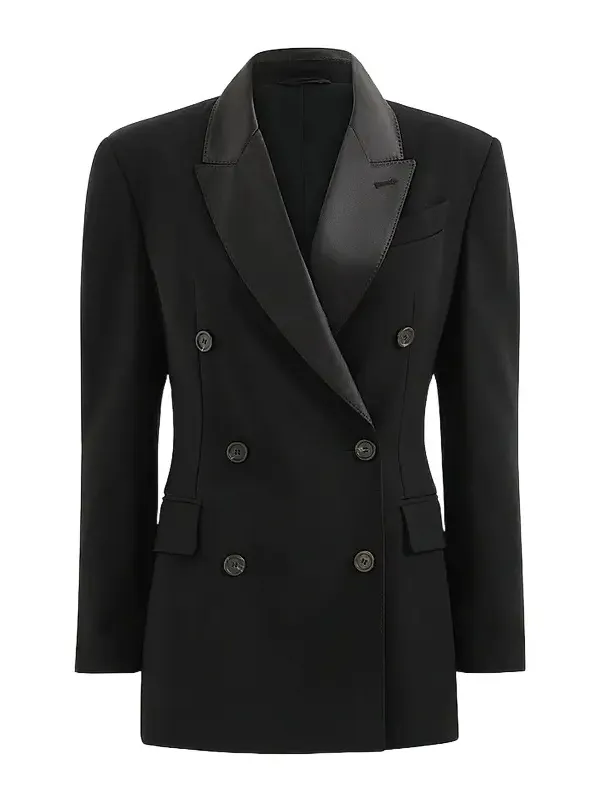 Women's Viscose and Virgin Wool Tuxedo Jacket with Monili - Black