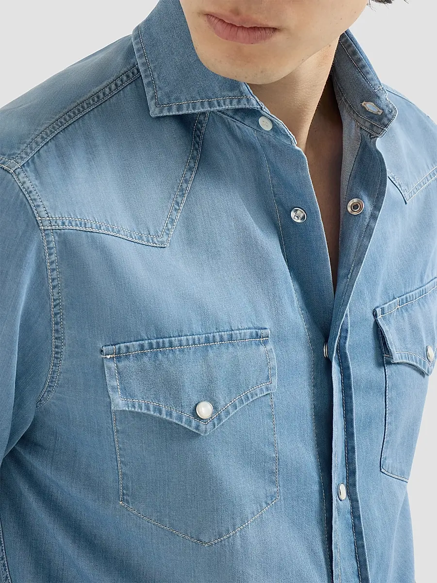 Brunello Cucinelli Men's Lightweight Denim Western Shirt | Thumbnail 6 Brunello Cucinelli Men's Lightweight Denim Western Shirt | Thumbnail 6