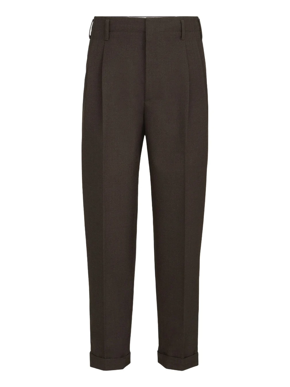 Men's Virgin Wool Diagonal Trousers with Double Pleats - Rust Brown Men's Virgin Wool Diagonal Trousers with Double Pleats - Rust Brown