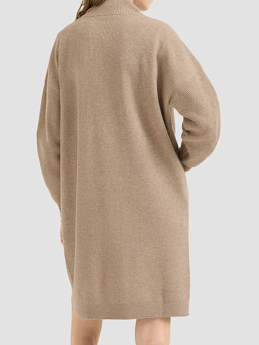 Brunello Cucinelli Women's Virgin Wool, Cashmere and Silk Rib Knit Dress with Precious Half Zip | Thumbnail 4 Brunello Cucinelli Women's Virgin Wool, Cashmere and Silk Rib Knit Dress with Precious Half Zip | Thumbnail 4