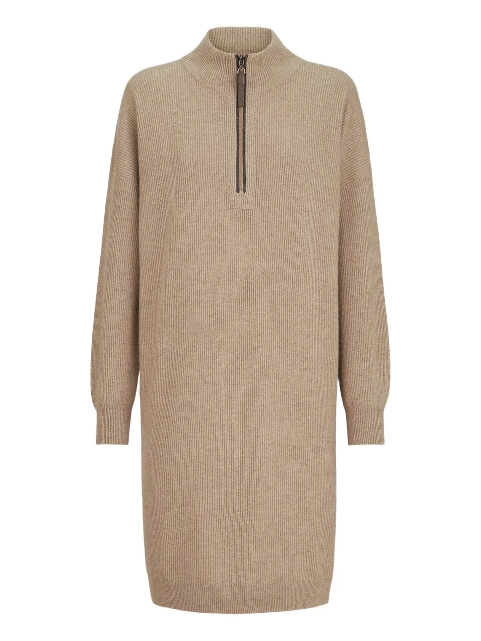 Brunello Cucinelli Women's Virgin Wool, Cashmere and Silk Rib Knit Dress with Precious Half Zip