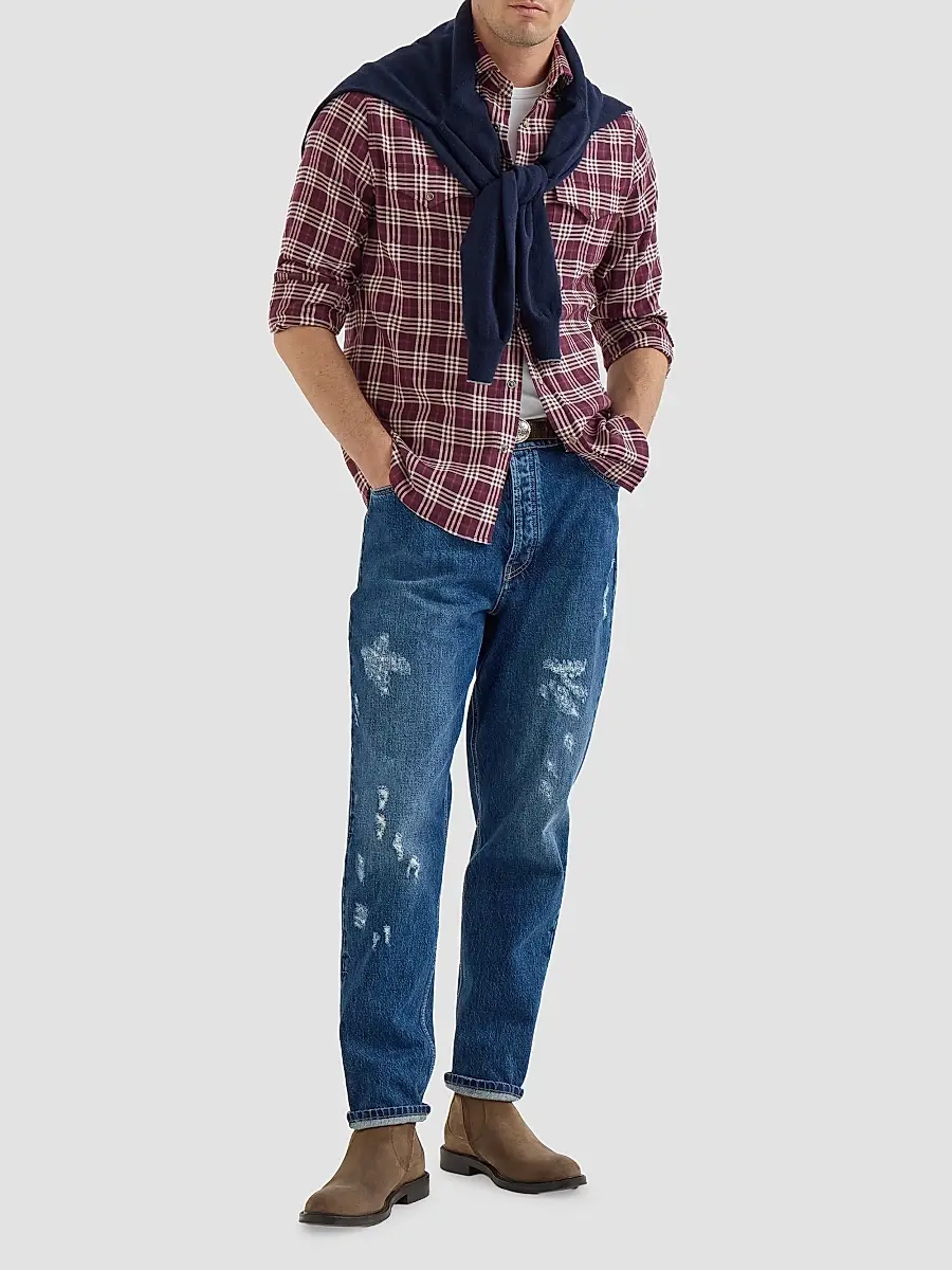 Brunello Cucinelli Men's Cotton and Lyocell Tartan Flannel Western Shirt | Thumbnail 2 Brunello Cucinelli Men's Cotton and Lyocell Tartan Flannel Western Shirt | Thumbnail 2