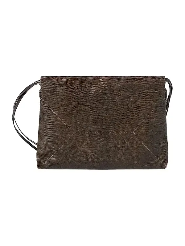 Women's Pouch Bag in Lizard-Effect Calfskin - Rust Brown