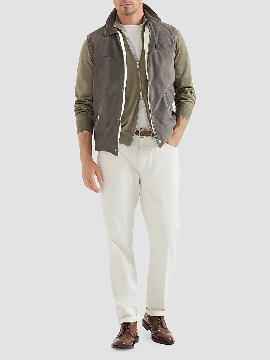 Brunello Cucinelli Men's Garment-Dyed Traditional Fit Five-Pocket Jeans in Lightweight Denim - White | Thumbnail 2 Brunello Cucinelli Men's Garment-Dyed Traditional Fit Five-Pocket Jeans in Lightweight Denim - White | Thumbnail 2