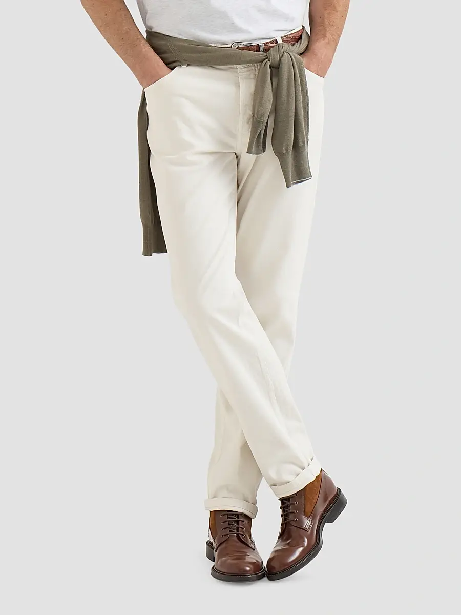Brunello Cucinelli Men's Garment-Dyed Traditional Fit Five-Pocket Jeans in Lightweight Denim - White | Thumbnail 5 Brunello Cucinelli Men's Garment-Dyed Traditional Fit Five-Pocket Jeans in Lightweight Denim - White | Thumbnail 5