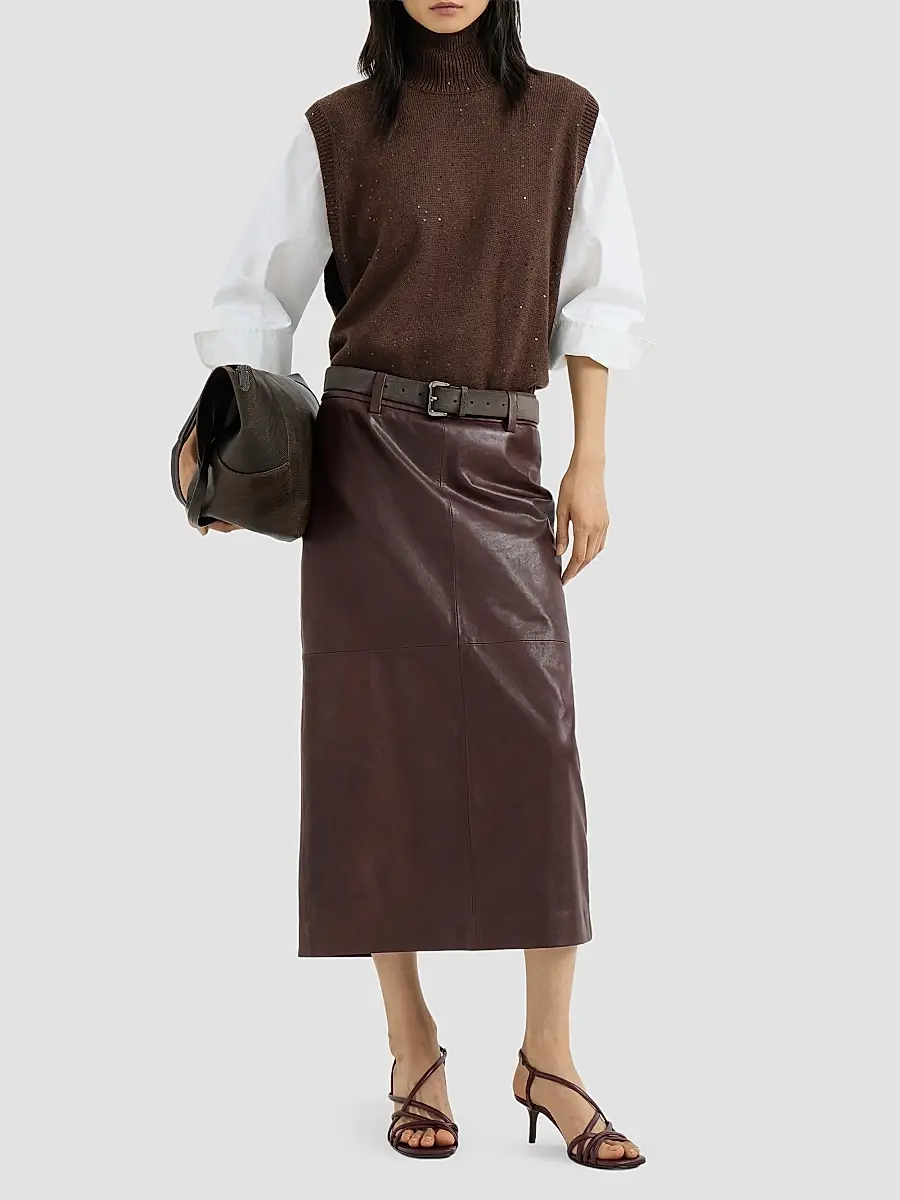 Brunello Cucinelli Women's Cashmere and Silk Diamond Yarn Turtleneck Sweater Vest | Thumbnail 2 Brunello Cucinelli Women's Cashmere and Silk Diamond Yarn Turtleneck Sweater Vest | Thumbnail 2