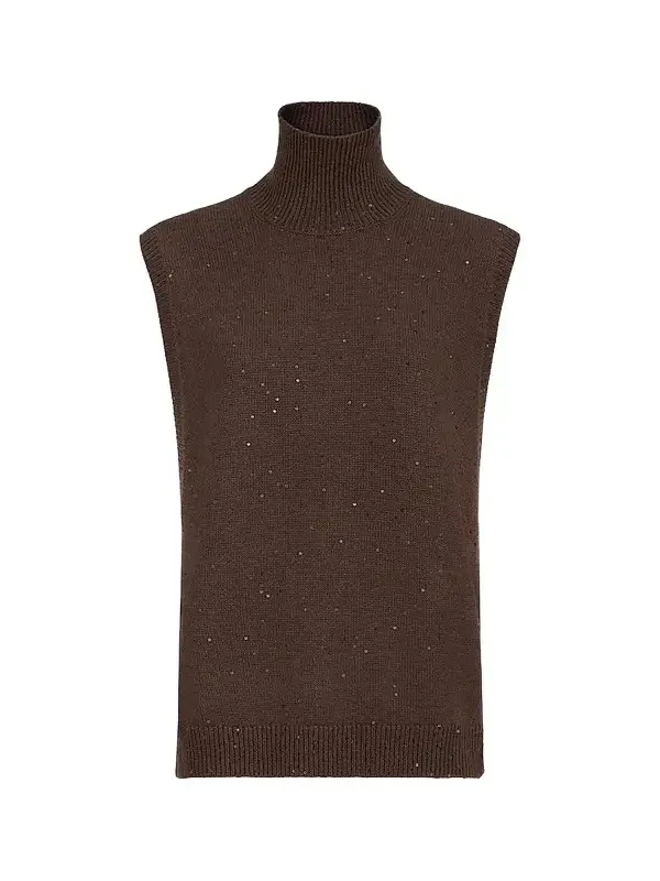 Women's Cashmere and Silk Diamond Yarn Turtleneck Sweater Vest