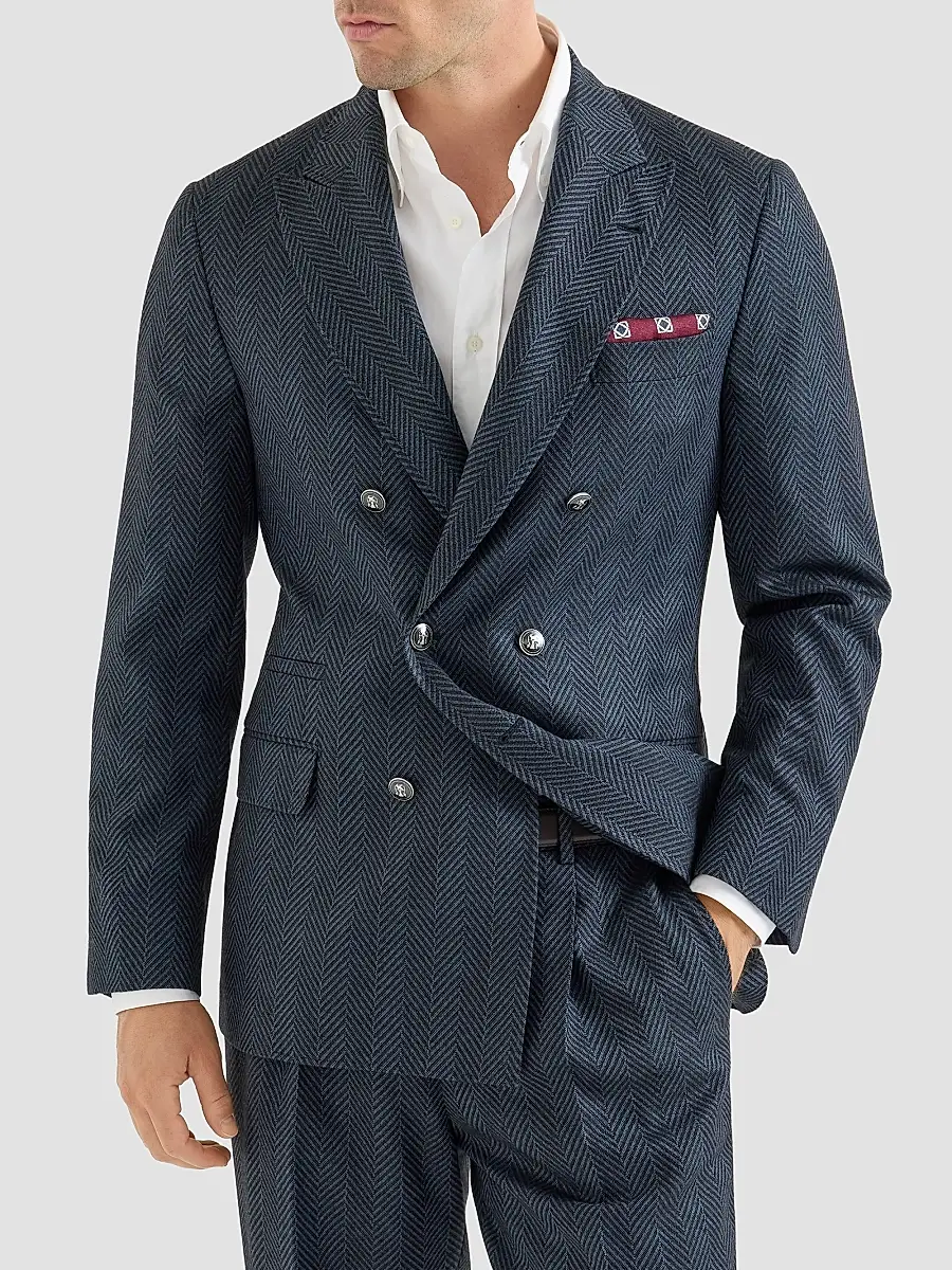 Brunello Cucinelli Men's Flannel One-and-a-Half Breasted Deconstructed Blazer | Thumbnail 2 Brunello Cucinelli Men's Flannel One-and-a-Half Breasted Deconstructed Blazer | Thumbnail 2