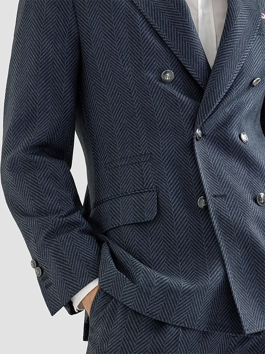 Brunello Cucinelli Men's Flannel One-and-a-Half Breasted Deconstructed Blazer | Thumbnail 4 Brunello Cucinelli Men's Flannel One-and-a-Half Breasted Deconstructed Blazer | Thumbnail 4
