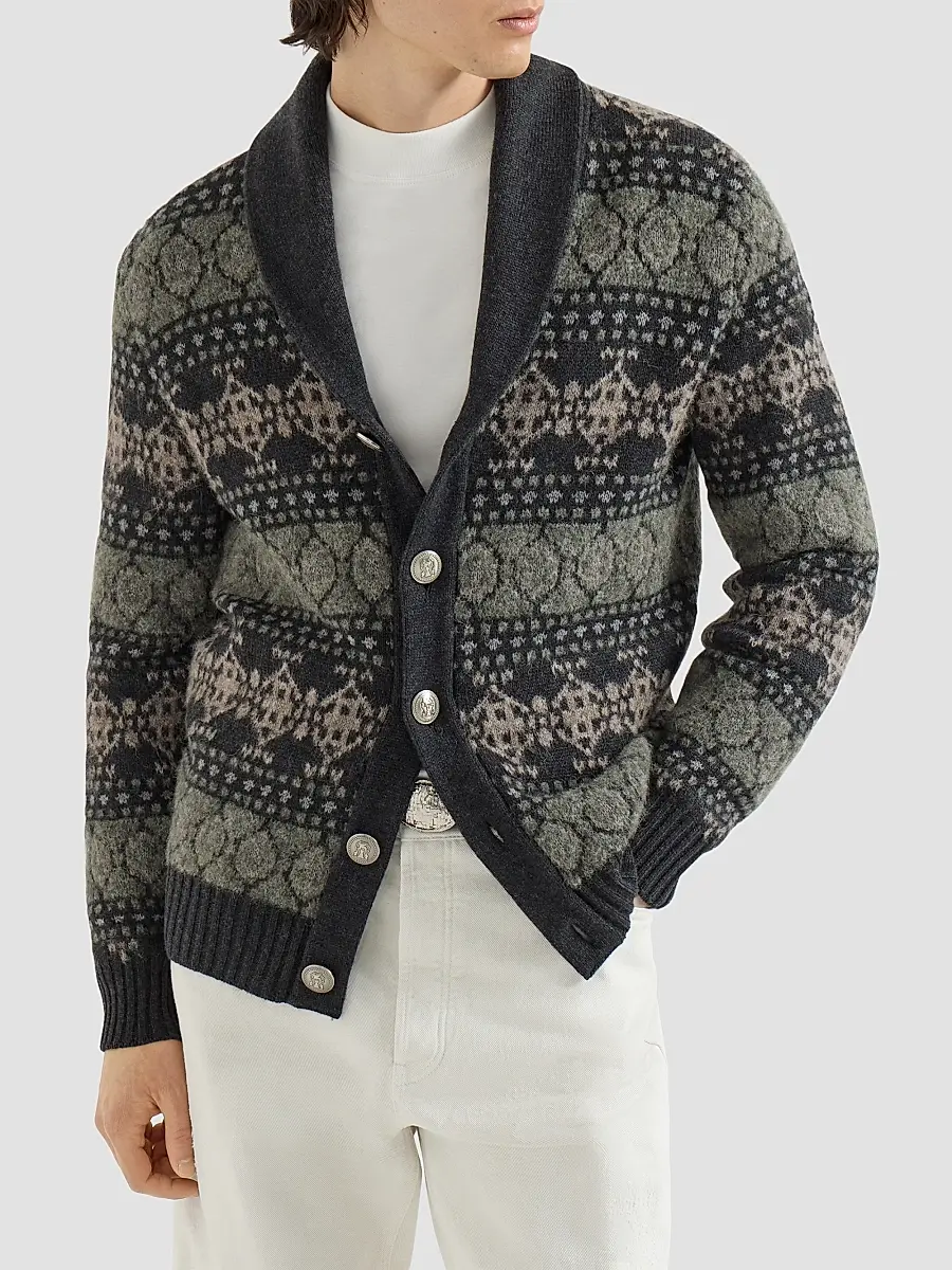 Brunello Cucinelli Men's Cashmere Jacquard Cardigan | Thumbnail 3 Brunello Cucinelli Men's Cashmere Jacquard Cardigan | Thumbnail 3