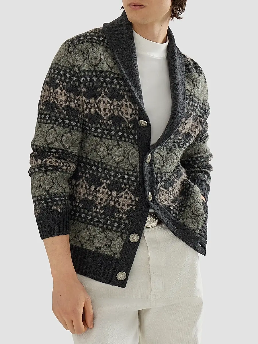 Brunello Cucinelli Men's Cashmere Jacquard Cardigan | Thumbnail 5 Brunello Cucinelli Men's Cashmere Jacquard Cardigan | Thumbnail 5