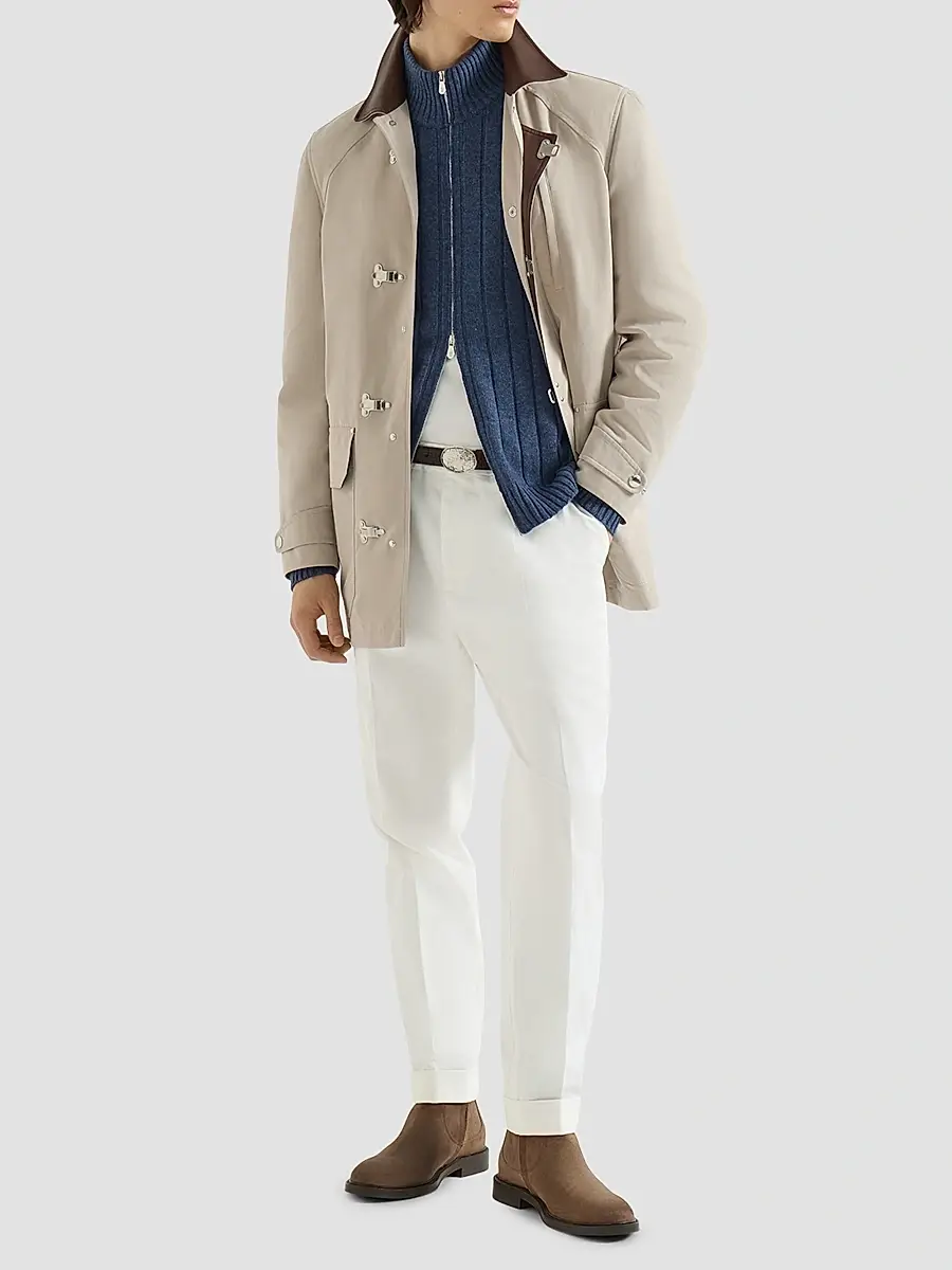 Brunello Cucinelli Men's Cashmere Ribbed Cardigan with Zip - Denim | Thumbnail 6