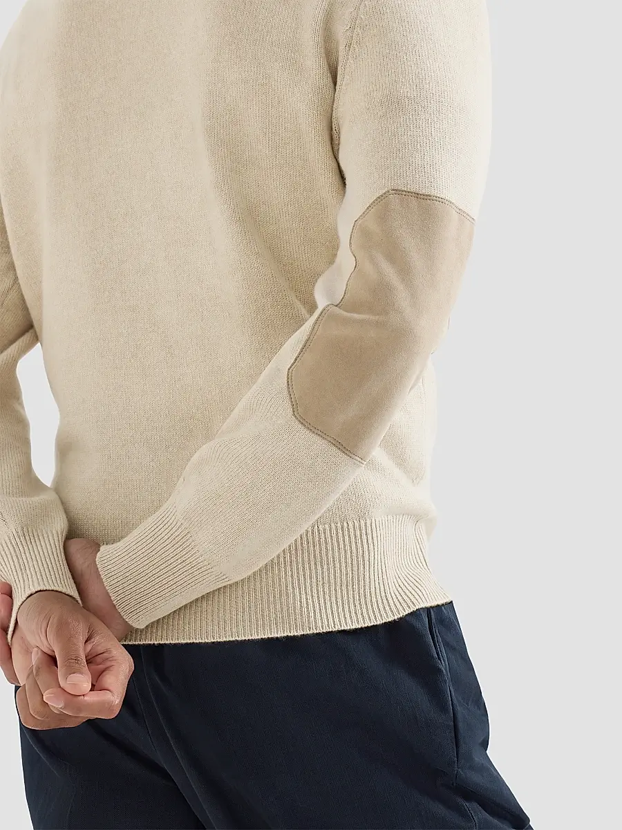 Brunello Cucinelli Men's Cashmere Knit Polo with Suede Collar - Sand | Thumbnail 4 Brunello Cucinelli Men's Cashmere Knit Polo with Suede Collar - Sand | Thumbnail 4