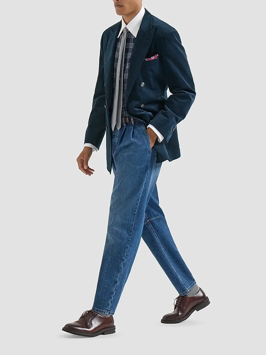 Brunello Cucinelli Men's Cotton and Lyocell Tartan Flannel Shirt with Contrast Italian Collar | Thumbnail 2 Brunello Cucinelli Men's Cotton and Lyocell Tartan Flannel Shirt with Contrast Italian Collar | Thumbnail 2