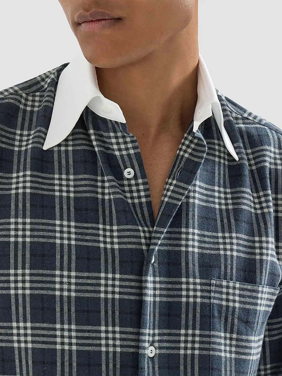Brunello Cucinelli Men's Cotton and Lyocell Tartan Flannel Shirt with Contrast Italian Collar | Thumbnail 6 Brunello Cucinelli Men's Cotton and Lyocell Tartan Flannel Shirt with Contrast Italian Collar | Thumbnail 6