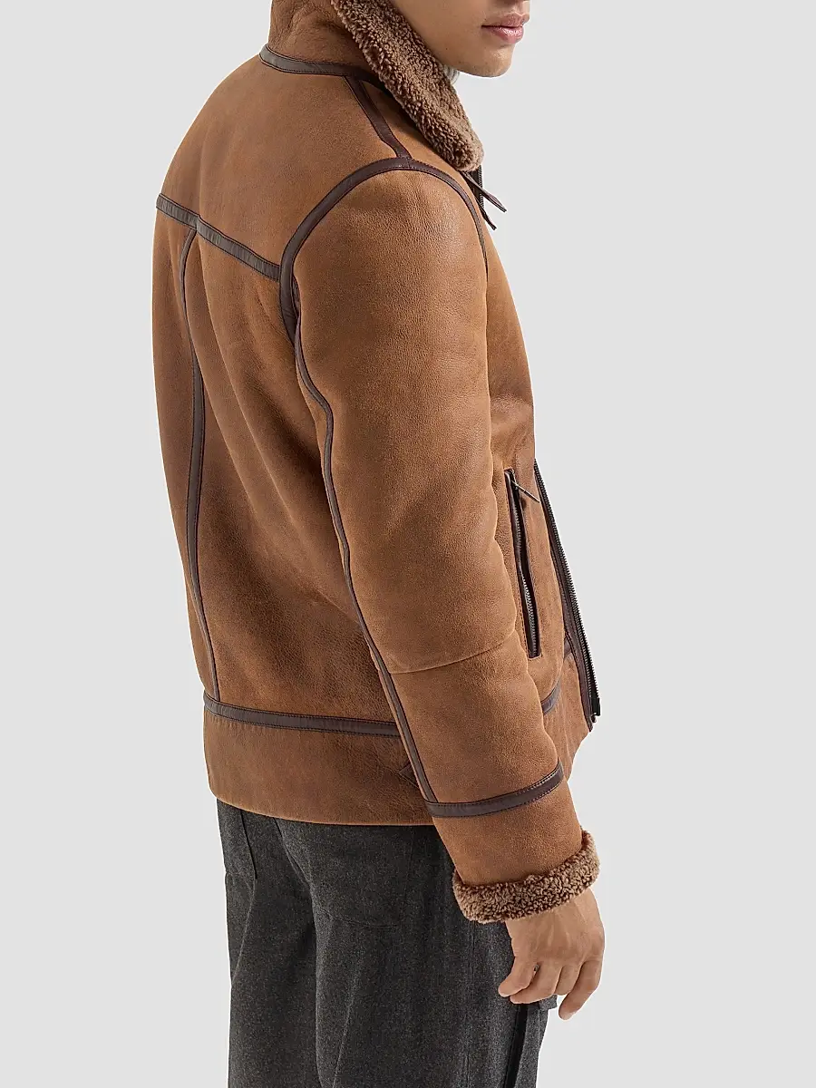 Brunello Cucinelli Men's Vintage-Effect Shearling Aviator Jacket | Thumbnail 3 Brunello Cucinelli Men's Vintage-Effect Shearling Aviator Jacket | Thumbnail 3