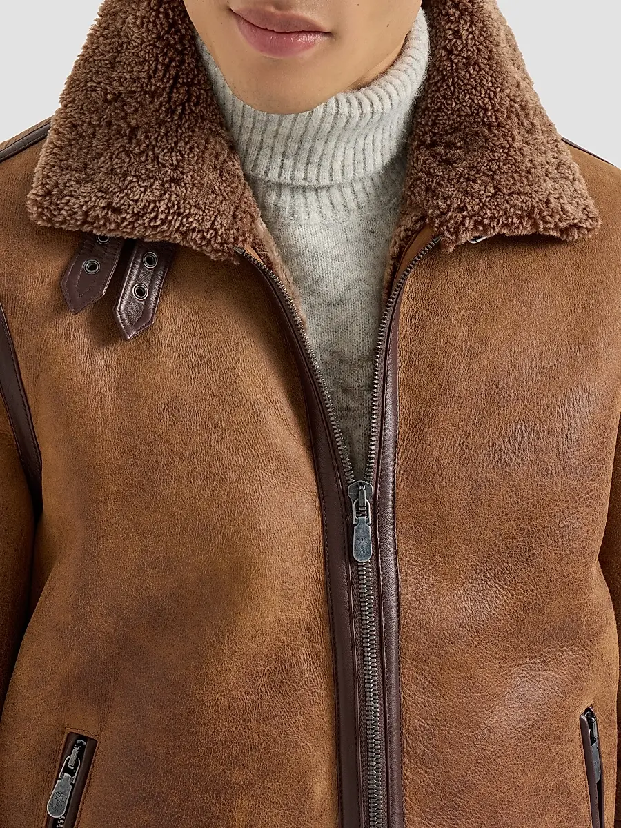Brunello Cucinelli Men's Vintage-Effect Shearling Aviator Jacket | Thumbnail 4 Brunello Cucinelli Men's Vintage-Effect Shearling Aviator Jacket | Thumbnail 4